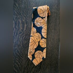 Vintage 🏀 Basketball Orange Black Silk Necktie EUC $18
